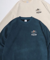Oversize Faux Suede Beard Man Embroidery Sweat/オーバーサイズ フェイクスウェード ヒゲオジ ワンポイント刺繍 スウェット トレーナー レディース メンズ