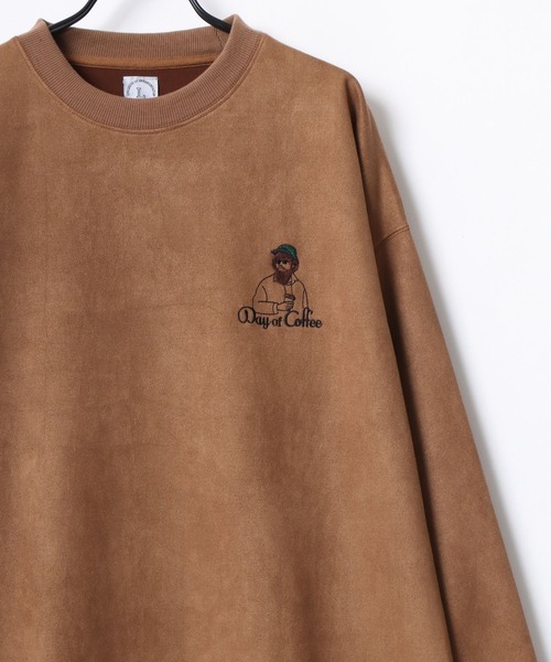 Lazar（ラザル）の「Oversize Faux Suede Beard Man Embroidery Sweat/オーバーサイズ フェイクスウェード ヒゲオジ ワンポイント刺繍 スウェット トレーナー レディース メンズ（スウェット・メンズ・アイボリー/グレー系その他/チャコール/ダークグリーン/ブラウン/ホワイト系その他・M/L）」の12枚目の写真
