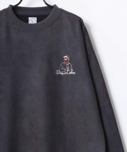 Lazar（ラザル）の「Oversize Faux Suede Beard Man Embroidery Sweat/オーバーサイズ フェイクスウェード ヒゲオジ ワンポイント刺繍 スウェット トレーナー レディース メンズ（スウェット・メンズ・アイボリー/グレー系その他/チャコール/ダークグリーン/ブラウン/ホワイト系その他・M/L）」の11枚目の写真