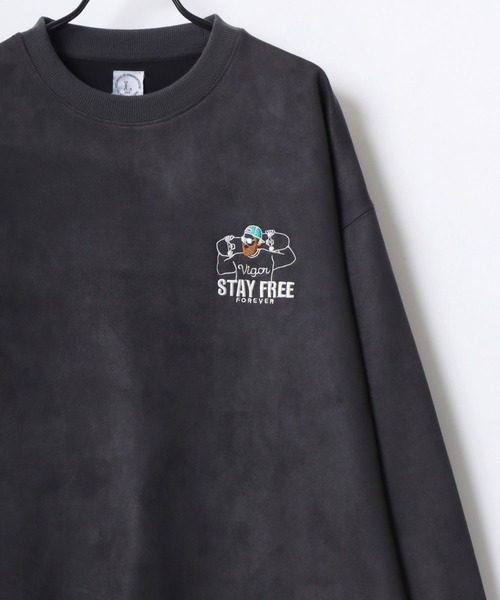 Lazar（ラザル）の「Oversize Faux Suede Beard Man Embroidery Sweat/オーバーサイズ フェイクスウェード ヒゲオジ ワンポイント刺繍 スウェット トレーナー レディース メンズ（スウェット・メンズ・アイボリー/グレー系その他/チャコール/ダークグリーン/ブラウン/ホワイト系その他・M/L）」の10枚目の写真