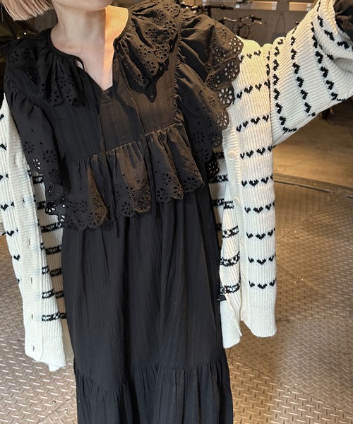 Alley by w closet(アリーバイダブルクローゼット)の「【Alley / 前後2WAY / WEB限定カラー】ハートボーダーニットカーディガン(カーディガン/ボレロ・レディース・グリーン/ブラック×ホワイト/ホワイト×ブラック/サックスブルー/ピンク/ホワイト系その他・FREE)」の10枚目の写真