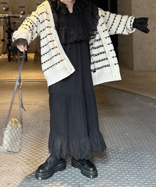 Alley by w closet(アリーバイダブルクローゼット)の「【Alley / 前後2WAY / WEB限定カラー】ハートボーダーニットカーディガン(カーディガン/ボレロ・レディース・グリーン/ブラック×ホワイト/ホワイト×ブラック/サックスブルー/ピンク/ホワイト系その他・FREE)」の13枚目の写真