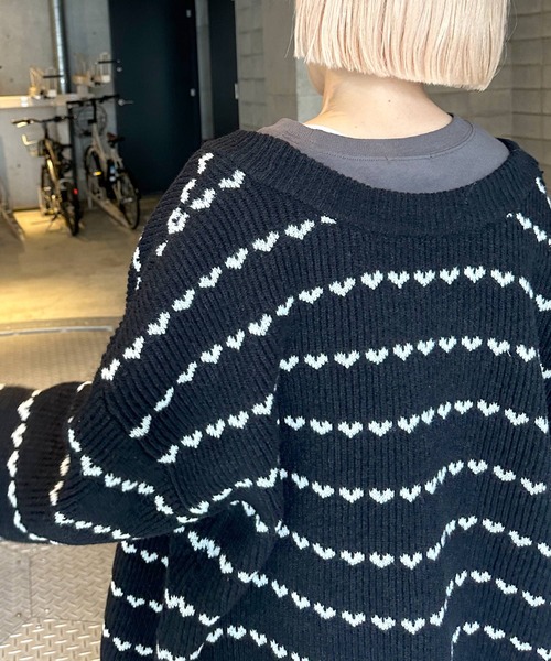 Alley by w closet(アリーバイダブルクローゼット)の「【Alley / 前後2WAY / WEB限定カラー】ハートボーダーニットカーディガン(カーディガン/ボレロ・レディース・グリーン/ブラック×ホワイト/ホワイト×ブラック/サックスブルー/ピンク/ホワイト系その他・FREE)」の19枚目の写真