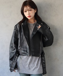 BARELY BLUE（ベアリーブルー）の「【 BARELY BLUE / ベアリーブルー 】 クロップド ベルト ライダースジャケット（ライダースジャケット）」