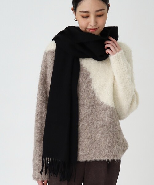 THE SHOP TK (ザ ショップ ティーケー )の「◆【チエック&無地/5色展開】ファインウールマフラー/手洗い可(ストール/ショール・レディース・ライトグレー系1/ブラック/ライトベージュ/ベージュ系1/キャメル・00)」の7枚目の写真