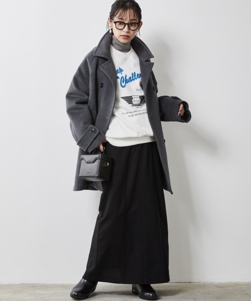 CHIC STYLE（シックスタイル）の「 フラノストレートラインマキシスカート ＜大きいサイズ有＞シックスタイル（スカート・レディース・アイボリー/ブラック・M/L/LL/3L/4L/5L）」の3枚目の写真