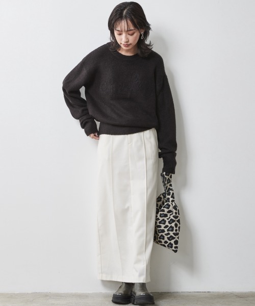 CHIC STYLE（シックスタイル）の「 フラノストレートラインマキシスカート ＜大きいサイズ有＞シックスタイル（スカート・レディース・アイボリー/ブラック・M/L/LL/3L/4L/5L）」の8枚目の写真