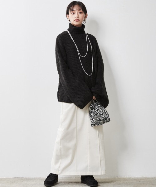 CHIC STYLE（シックスタイル）の「 フラノストレートラインマキシスカート ＜大きいサイズ有＞シックスタイル（スカート・レディース・アイボリー/ブラック・M/L/LL/3L/4L/5L）」の10枚目の写真