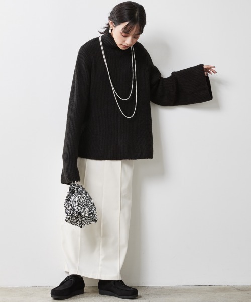 CHIC STYLE（シックスタイル）の「 フラノストレートラインマキシスカート ＜大きいサイズ有＞シックスタイル（スカート・レディース・アイボリー/ブラック・M/L/LL/3L/4L/5L）」の11枚目の写真