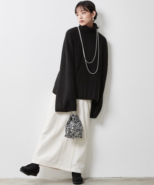 CHIC STYLE（シックスタイル）の「 フラノストレートラインマキシスカート ＜大きいサイズ有＞シックスタイル（スカート・レディース・アイボリー/ブラック・M/L/LL/3L/4L/5L）」の12枚目の写真