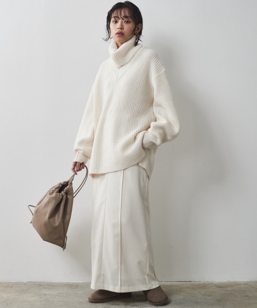 CHIC STYLE（シックスタイル）の「 フラノストレートラインマキシスカート ＜大きいサイズ有＞シックスタイル（スカート・レディース・アイボリー/ブラック・M/L/LL/3L/4L/5L）」の13枚目の写真