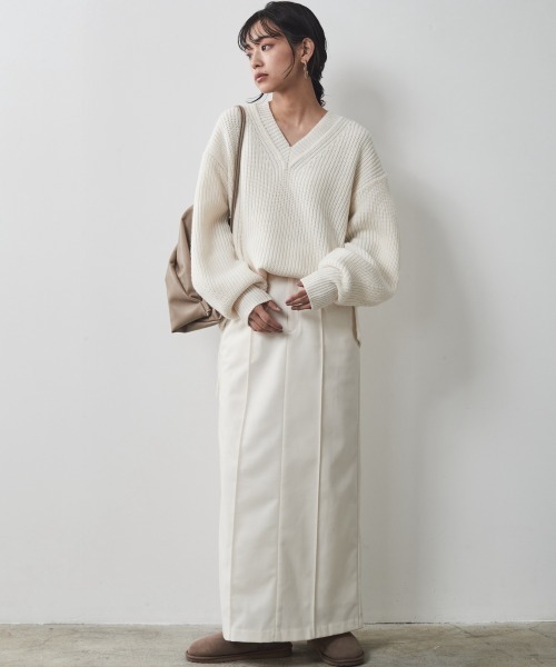 CHIC STYLE（シックスタイル）の「 フラノストレートラインマキシスカート ＜大きいサイズ有＞シックスタイル（スカート・レディース・アイボリー/ブラック・M/L/LL/3L/4L/5L）」の15枚目の写真