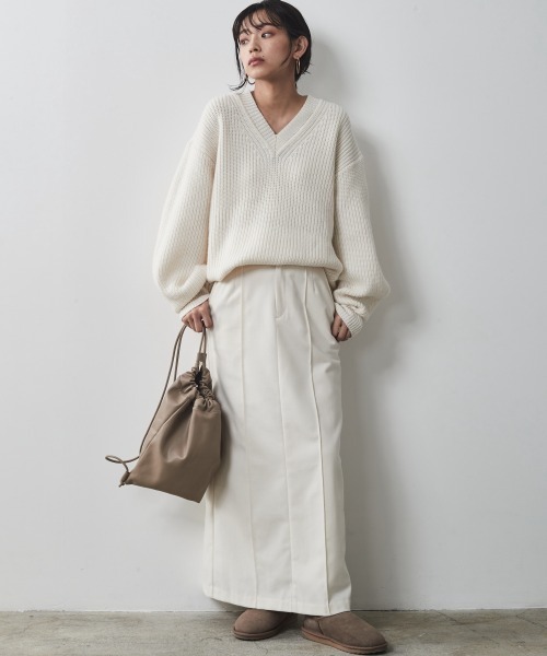 CHIC STYLE（シックスタイル）の「 フラノストレートラインマキシスカート ＜大きいサイズ有＞シックスタイル（スカート・レディース・アイボリー/ブラック・M/L/LL/3L/4L/5L）」の16枚目の写真