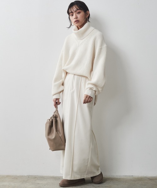 CHIC STYLE（シックスタイル）の「 フラノストレートラインマキシスカート ＜大きいサイズ有＞シックスタイル（スカート・レディース・アイボリー/ブラック・M/L/LL/3L/4L/5L）」の17枚目の写真