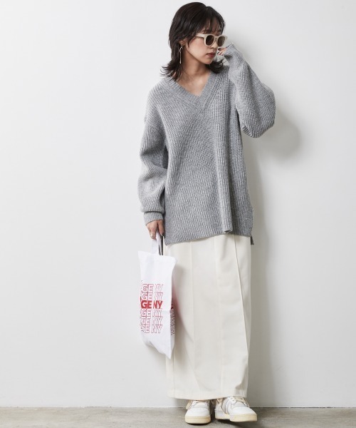 CHIC STYLE（シックスタイル）の「 フラノストレートラインマキシスカート ＜大きいサイズ有＞シックスタイル（スカート・レディース・アイボリー/ブラック・M/L/LL/3L/4L/5L）」の20枚目の写真