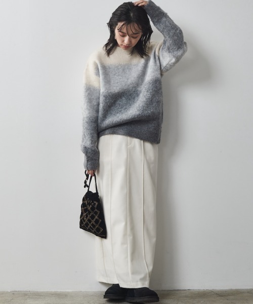 CHIC STYLE（シックスタイル）の「 フラノストレートラインマキシスカート ＜大きいサイズ有＞シックスタイル（スカート・レディース・アイボリー/ブラック・M/L/LL/3L/4L/5L）」の22枚目の写真