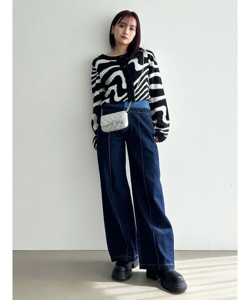 EMODA(エモダ)の「ツートーンゼブラカーディガン(カーディガン/ボレロ・レディース・ブラック/ミント/ブラウン・FREE)」の8枚目の写真