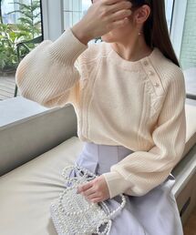 couture brooch | 【もちもちの肌触り】アラン柄×片畦 飾り釦ニット(ニット/セーター)