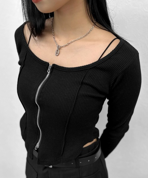LVEU.】フロントジップオープンネックトップス / トップス