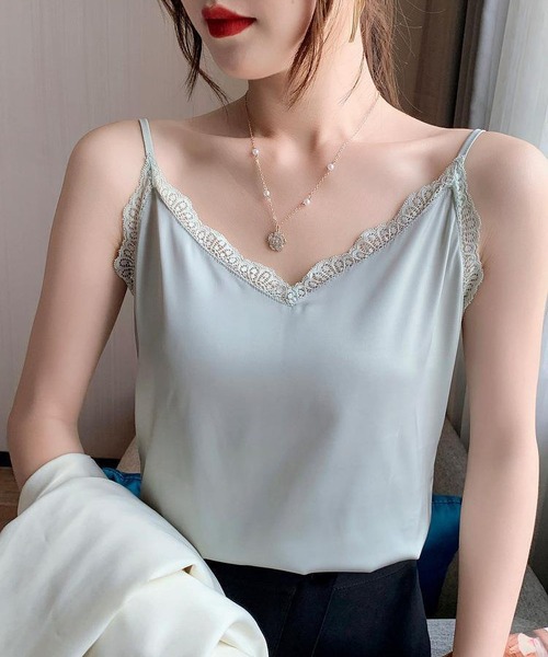 BLANC FICELLE(ブランフィセル)の「サテン レース キャミソール(キャミソール・レディース・グリーン/グレー/アイボリー/ベージュ/ブラック・XL/S/L/M)」の15枚目の写真