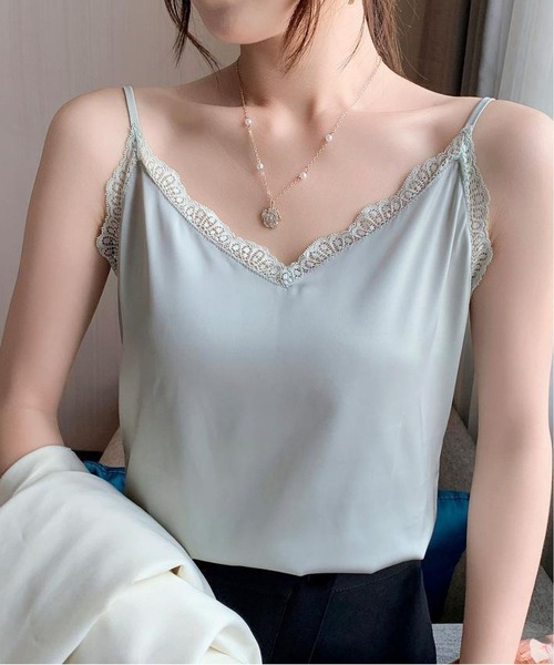 LA PERLA 水色 サテン レース キャミソールサイズL未使用品シルク65 LA PERLA 水色 サテン レース キャミソールサイズL未使用品シルク65
