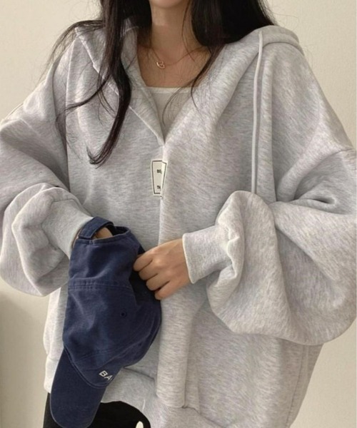 CANVAS+(キャンバスプラス)の「【CANVAS+】センターパッチルーズプルオーバーパーカー(パーカー・レディース・グレー/ブラック/ベージュ・M)」の8枚目の写真