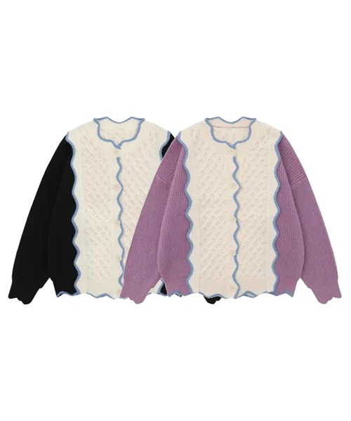 HOOK（フック）の「ビスケット風配色切り替えニットカーディガン (AW)（カーディガン/ボレロ・メンズ・ブラック/ピンク・L/M/XL）」の9枚目の写真