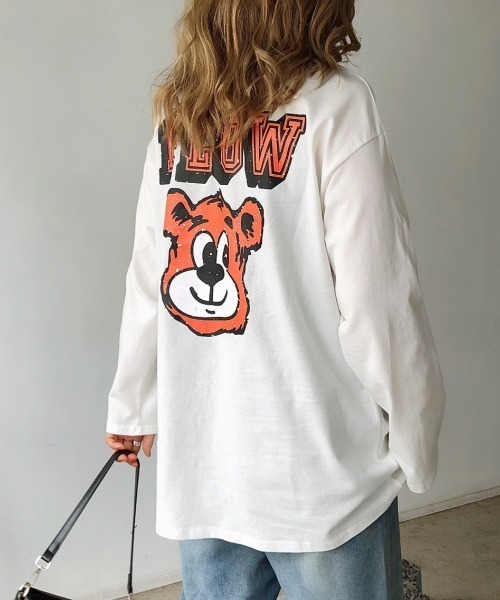 SHEENA(シーナ)の「FLOWbearプリントルーズロンT(Tシャツ/カットソー・レディース・ダークグリーン/ダークグレー/パープル/ホワイト・M)」の7枚目の写真
