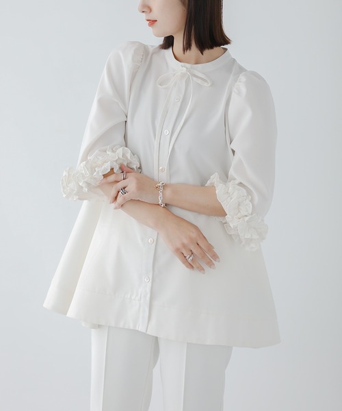 fitmore ボリュームフリルスリーブブラウス　ホワイト ボリュームフリルスリーブブラウス【ZOZO限定商品】（シャツ/ブラウス