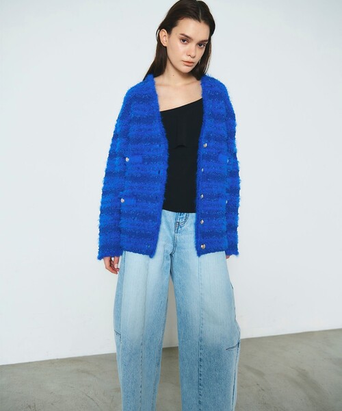 GRACE CONTINENTAL（グレースコンチネンタル）の「フェザーツイードニットカーディガン（カーディガン/ボレロ・レディース・ブラック/ホワイト/ブルー・36）」の3枚目の写真