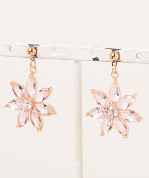 tone（トーン）の「【charme by pimo 】ガラス　花　キュービックジルコニア　ピアス(MA)（ピアス（両耳用）・レディース・ブラック/ピンク/パープル/グリーン・FREE）」の4枚目の写真