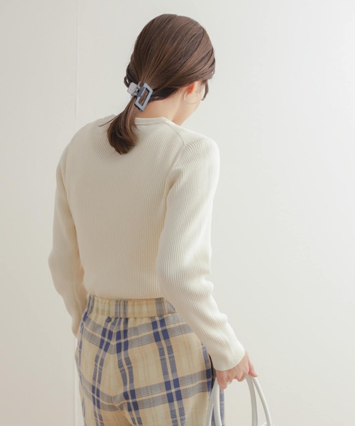 URBAN RESEARCH DOORS(アーバンリサーチドアーズ)の「ハイツイストコットンリブニット(ニット/セーター・レディース・アイボリー/ミント/ネイビー・MEDIUM)」の7枚目の写真