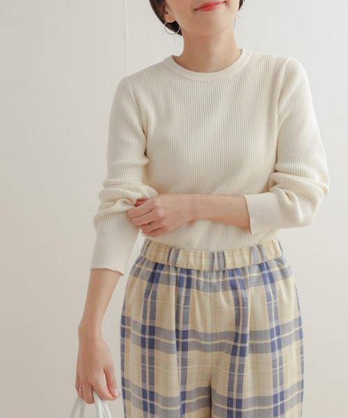 URBAN RESEARCH DOORS(アーバンリサーチドアーズ)の「ハイツイストコットンリブニット(ニット/セーター・レディース・アイボリー/ミント/ネイビー・MEDIUM)」の8枚目の写真