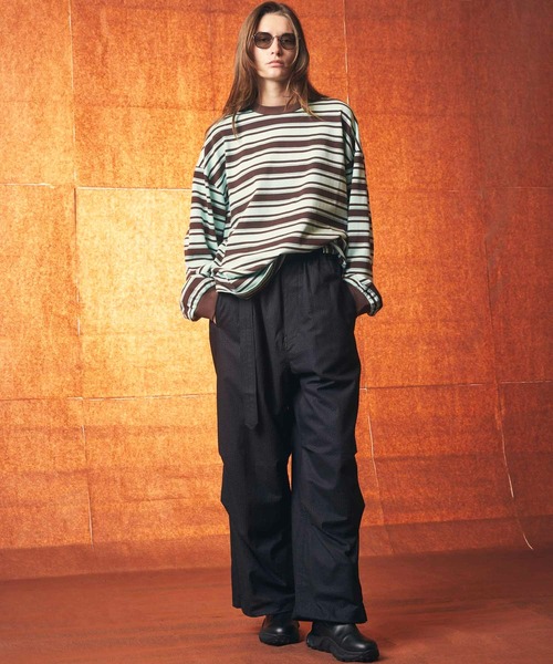 MAISON SPECIAL（メゾンスペシャル）の「《UNISEX》Prime-Over India Cotton Border Crew Neck Long Sleeve T-Shirt/プライムオーバーボーダークルーネックロングスリーブカットソー【MAISON SPECIAL/メゾンスペシャル】（Tシャツ/カットソー・メンズ・ミント/パープル/ピンク/ブラック/ダークブラック/チャコールグレー・0/1/2）」の12枚目の写真
