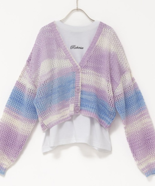 RICH MIX（リッチミックス）の「RICH MIX リッチミックス グラデーションメッシュカーディガン＋TシャツSET アンサンブル（アンサンブル・キッズ・ピンク系その他/パープル系その他・160/150/140/130/120）」の2枚目の写真