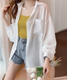ストライプ ブラウス シアーシャツ 夏服