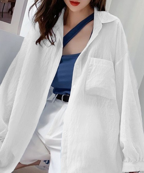 Miniministore(ミニミニストア)の「ストライプ ブラウス シアーシャツ 夏服(カーディガン/ボレロ・レディース・ブルー/ピンク/ホワイト・FREE)」の5枚目の写真