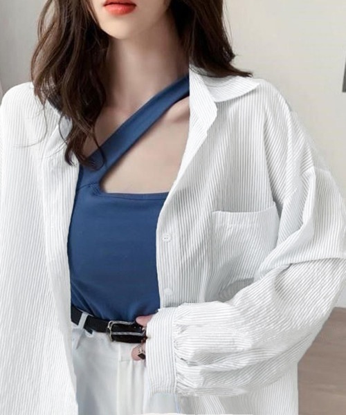 Miniministore(ミニミニストア)の「ストライプ ブラウス シアーシャツ 夏服(カーディガン/ボレロ・レディース・ブルー/ピンク/ホワイト・FREE)」の6枚目の写真