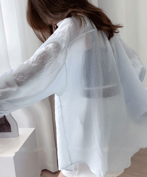 Miniministore(ミニミニストア)の「ストライプ ブラウス シアーシャツ 夏服(カーディガン/ボレロ・レディース・ブルー/ピンク/ホワイト・FREE)」の8枚目の写真