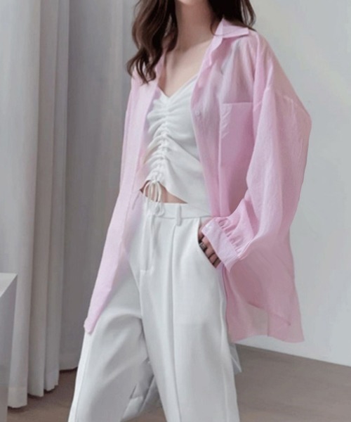 Miniministore(ミニミニストア)の「ストライプ ブラウス シアーシャツ 夏服(カーディガン/ボレロ・レディース・ブルー/ピンク/ホワイト・FREE)」の11枚目の写真