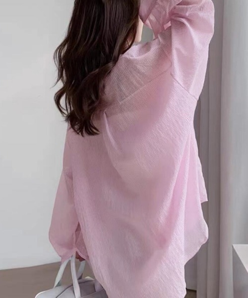 Miniministore(ミニミニストア)の「ストライプ ブラウス シアーシャツ 夏服(カーディガン/ボレロ・レディース・ブルー/ピンク/ホワイト・FREE)」の13枚目の写真
