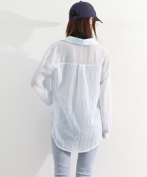 Miniministore(ミニミニストア)の「ストライプ ブラウス シアーシャツ 夏服(カーディガン/ボレロ・レディース・ブルー/ピンク/ホワイト・FREE)」の18枚目の写真