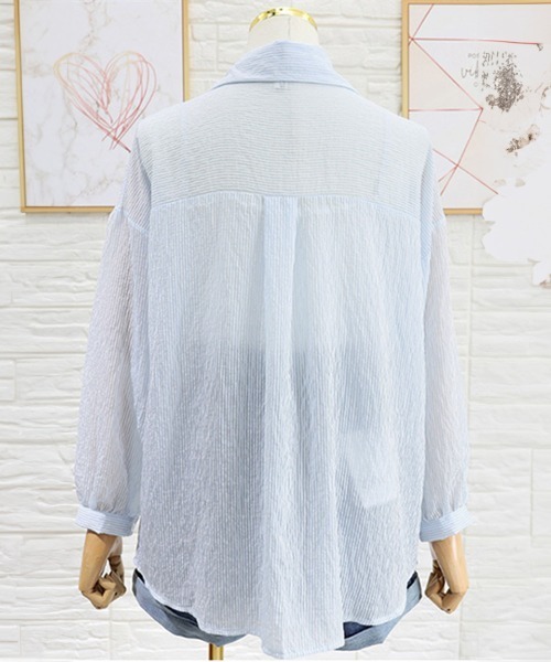 Miniministore(ミニミニストア)の「ストライプ ブラウス シアーシャツ 夏服(カーディガン/ボレロ・レディース・ブルー/ピンク/ホワイト・FREE)」の20枚目の写真