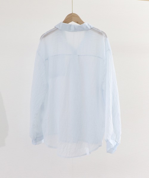 Miniministore(ミニミニストア)の「ストライプ ブラウス シアーシャツ 夏服(カーディガン/ボレロ・レディース・ブルー/ピンク/ホワイト・FREE)」の22枚目の写真