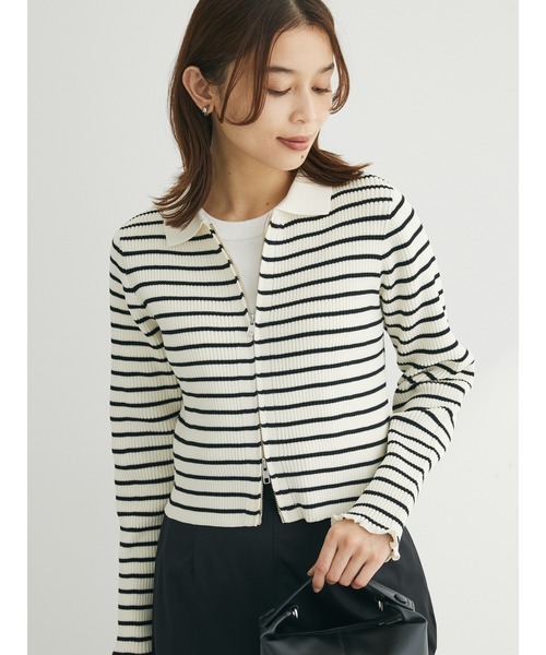 【5/6までの限定価格です】新品未使用 ! D-due ボーダーニット セール】・ELENCARE DUE W ZIP ボーダーカーデ（カーディガン/ボレロ