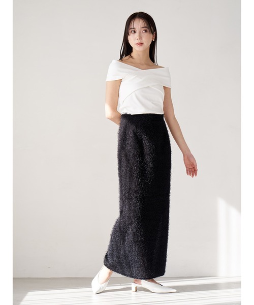 Stylevoice for xxx(スタイルヴォイスフォー)の「フェザータイトロングスカート(スカート・レディース・オフホワイト/ブラック・FREE)」の4枚目の写真