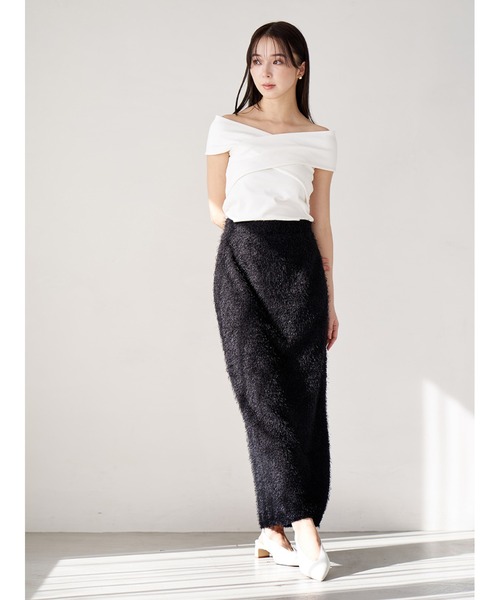 Stylevoice for xxx(スタイルヴォイスフォー)の「フェザータイトロングスカート(スカート・レディース・オフホワイト/ブラック・FREE)」の7枚目の写真