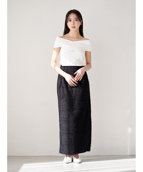 Stylevoice for xxx(スタイルヴォイスフォー)の「フェザータイトロングスカート(スカート・レディース・オフホワイト/ブラック・FREE)」の8枚目の写真
