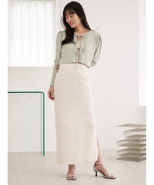 Stylevoice for xxx(スタイルヴォイスフォー)の「フェザータイトロングスカート(スカート・レディース・オフホワイト/ブラック・FREE)」の21枚目の写真