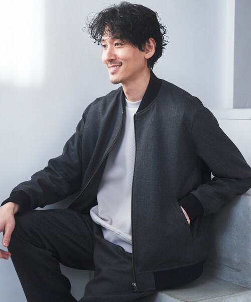 THE SHOP TK （ザ ショップ ティーケー ）の「◆【セットアップ可】シャークスキンリブブルゾン（ブルゾン・メンズ・ブラック/ネイビー/ベージュ・04/03/02）」の7枚目の写真